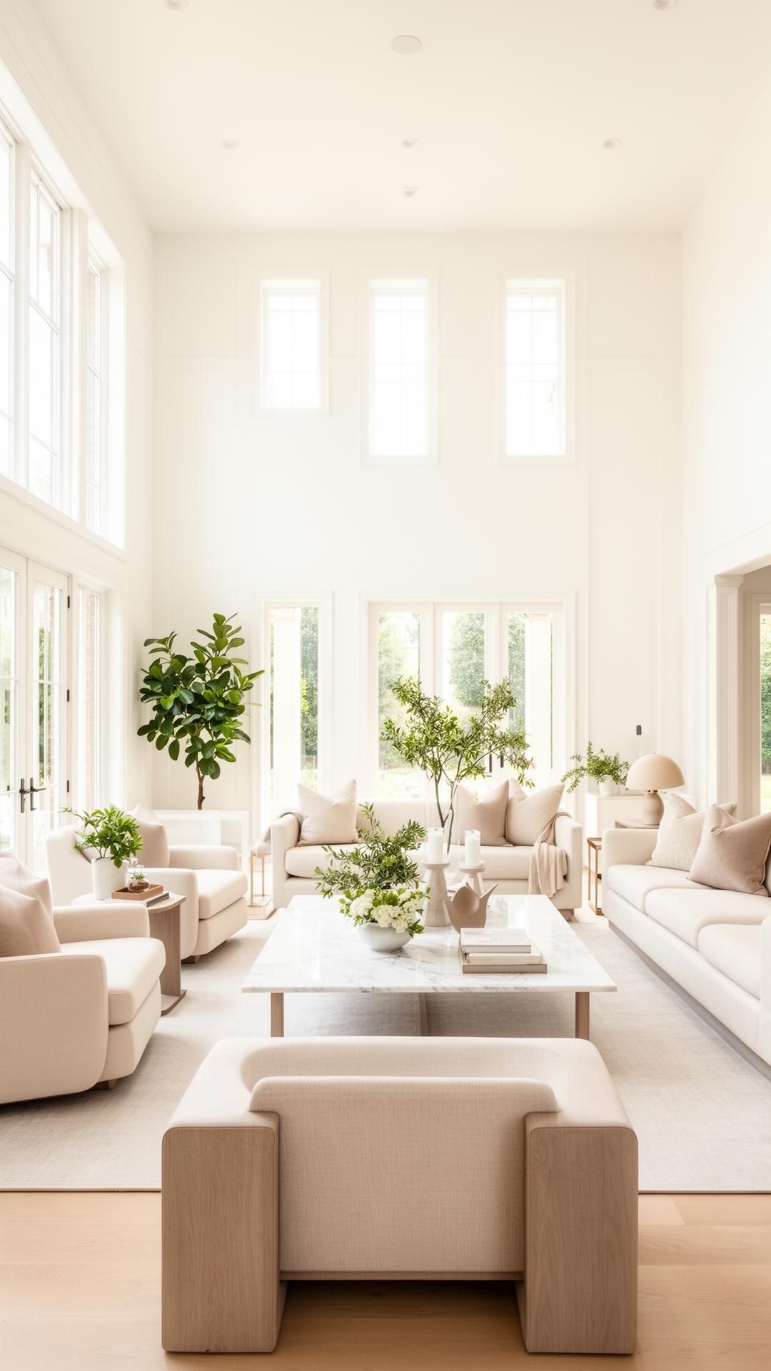 Spotlessly clean modern luxury living room filled with natural light